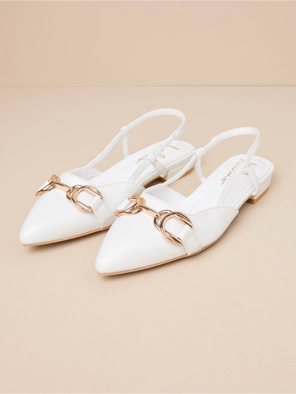 NIB Lulu’s White Pointed Slingback Flats with Gold Chain Accent